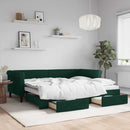 daybed med udtræk og skuffer 90x200 cm velour mørkegrøn