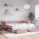 daybed med udtræk og skuffer 100x200 cm velour lyserød