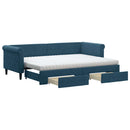 daybed med udtræk og skuffer 80x200 cm stof blå
