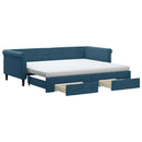 daybed med udtræk og skuffer 90x200 cm velour blå