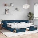 daybed med udtræk og skuffer 90x200 cm velour blå