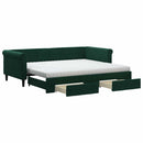 daybed med udtræk og skuffer 90x200 cm velour mørkegrøn