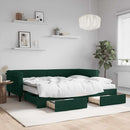 daybed med udtræk og skuffer 90x200 cm velour mørkegrøn