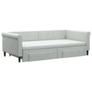 daybed med udtræk og skuffer 100x200 cm velour lysegrå