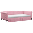daybed med udtræk og skuffer 100x200 cm velour lyserød