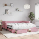 daybed med udtræk og skuffer 100x200 cm velour lyserød