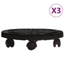 plantevogne 3 stk. med hjul 170 kg diam. 30 cm sort