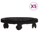 plantevogne 5 stk. med hjul 170 kg diam. 30 cm sort