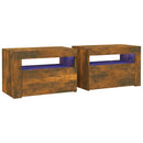 sengeborde med LED-lys 2 stk. 60x35x40 cm røget eg
