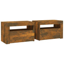 sengeborde med LED-lys 2 stk. 60x35x40 cm røget eg