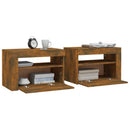 sengeborde med LED-lys 2 stk. 60x35x40 cm røget eg