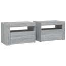 sengeborde med LED-lys 2 stk. 60x35x40 cm grå sonoma-eg