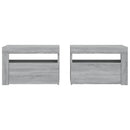 sengeborde med LED-lys 2 stk. 60x35x40 cm grå sonoma-eg