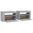 sengeborde med LED-lys 2 stk. 60x35x40 cm grå sonoma-eg