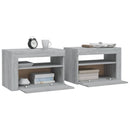 sengeborde med LED-lys 2 stk. 60x35x40 cm grå sonoma-eg
