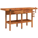 arbejdsbord m. skuffer + skruestik 162x62x83 cm massivt akacie