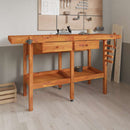 arbejdsbord m. skuffer + skruestik 162x62x83 cm massivt akacie