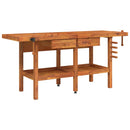 arbejdsbord m. skuffer + skruestik 192x62x83 cm massivt akacie