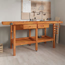 arbejdsbord m. skuffer + skruestik 192x62x83 cm massivt akacie