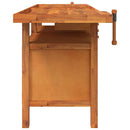 arbejdsbord m. skuffer + skruestik 192x62x83 cm massivt akacie