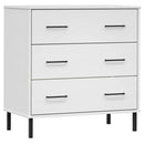 skænk med 3 skuffer OSLO 77x40x79,5 cm massivt træ hvid