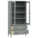 bogskab med metalben OSLO 85x35x172,5 cm massivt træ grå