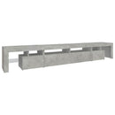 tv-bord med LED-lys 260x36,5x40 cm betongrå