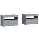 sengeborde 2 stk. med LED-lys 60x35x40 cm grå sonoma-eg