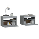 sengeborde 2 stk. med LED-lys 60x35x40 cm grå sonoma-eg