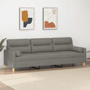 3-personers sofa med puder og hynder 210 cm stof mørkegrå