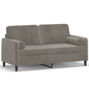 2-personers sofa med puder og hynder 140 cm velour lysegrå