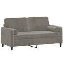 2-personers sofa med puder og hynder 140 cm velour lysegrå