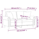 2-personers sofa med puder og hynder 120 cm velour lysegrå
