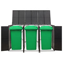 tredobbelt skraldespandsskjuler 207x80x117 cm polyrattan sort