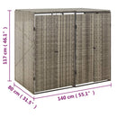 dobbelt skraldespandsskjuler 140x80x117 cm polyrattan grå