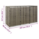 tredobbelt skraldespandsskjuler 207x80x117 cm polyrattan grå