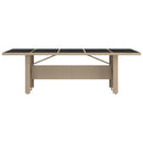 havebord med glasbordplade polyrattan og hærdet glas beige