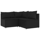 loungesæt til haven 3 dele med hynder polyrattan sort
