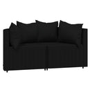 loungesæt til haven 3 dele med hynder polyrattan sort