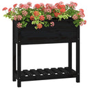 plantekasse med hylde 82,5x34,5x81 cm massivt fyrretræ sort