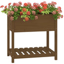 plantekasse med hylde 82,5x54x81 cm massivt fyrretræ gyldenbrun