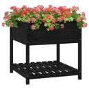 plantekasse med hylde 82,5x82,5x81 cm massivt fyrretræ sort