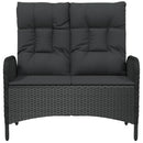 havebænk med lænefunktion og hynder 107 cm polyrattan sort