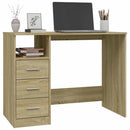 skrivebord m. skuffer 102x50x76 cm konstrueret træ sonoma-eg