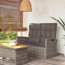 havebænk med hynder 118 cm polyrattan grå