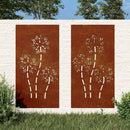 udendørs vægdekoration 2 dele 105x55 cm blomster cortenstål