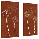 udendørs vægdekoration 2 dele 105x55 cm blomster cortenstål