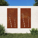 udendørs vægdekoration 2 dele 105x55 cm blomster cortenstål