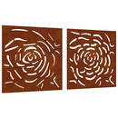 udendørs vægdekoration 2 dele 55x55 cm rosedesign cortenstål