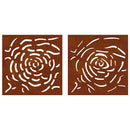 udendørs vægdekoration 2 dele 55x55 cm rosedesign cortenstål